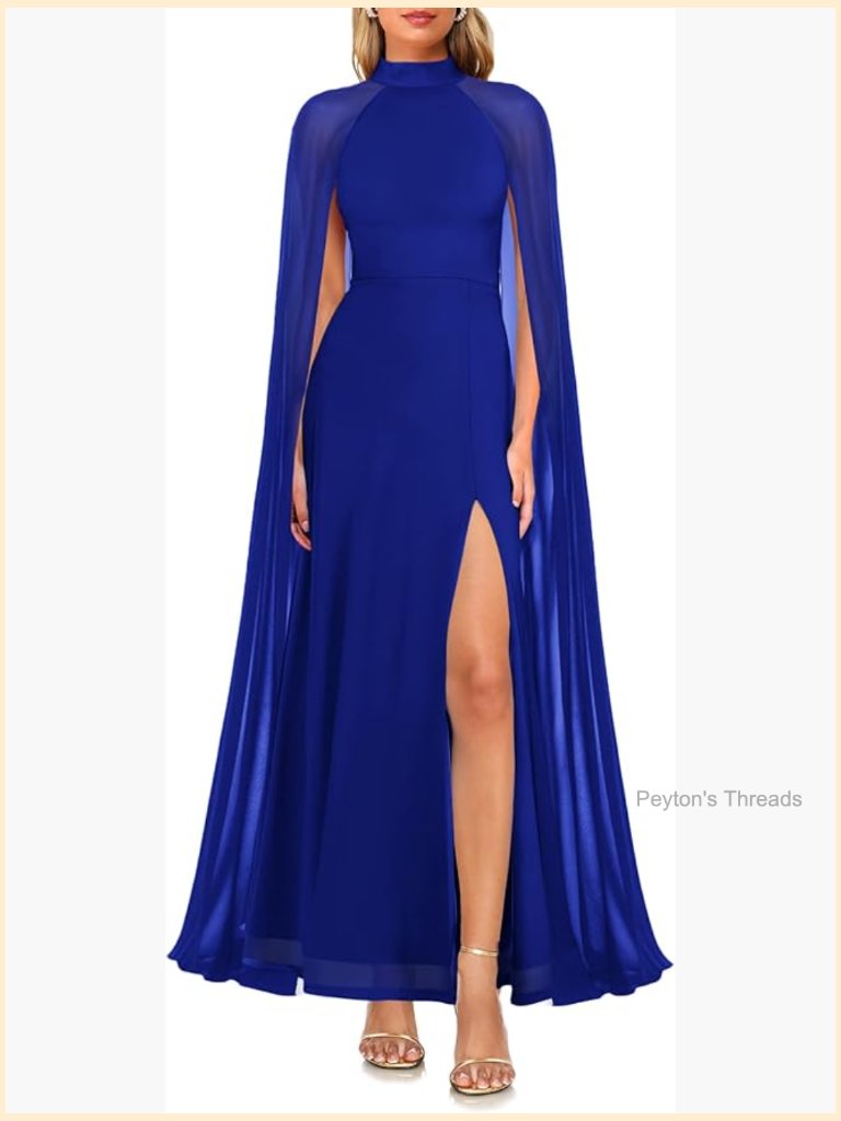 Women's Halter Neck Maxi Formal Dress With Cape Sleeve Side Split